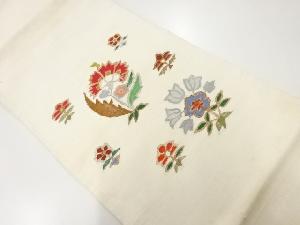 アンティーク　手織り紬草花模様織出し袋帯（材料）